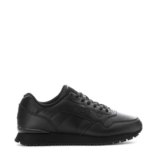 Women's black lace-up sneaker with rubber sole and side logo