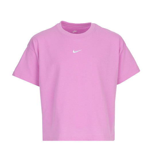 Youth boxy T-shirt in light magenta with Nike swoosh on chest