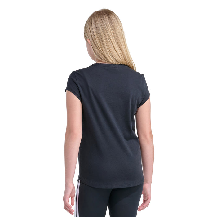 Youth black crew-neck T-shirt back view, short sleeves