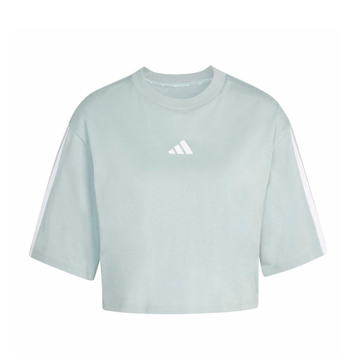 Women's loose sage t-shirt with small 3-stripes logo at chest