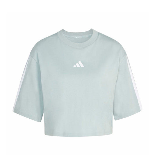 Women's loose sage t-shirt with small 3-stripes logo at chest