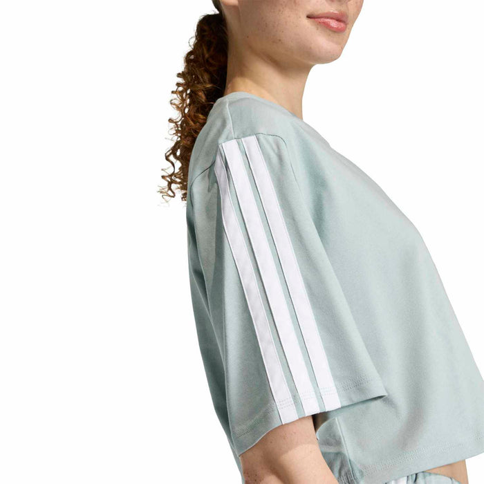 Women's loose sage t-shirt with contrast 3-stripes detail on short sleeve