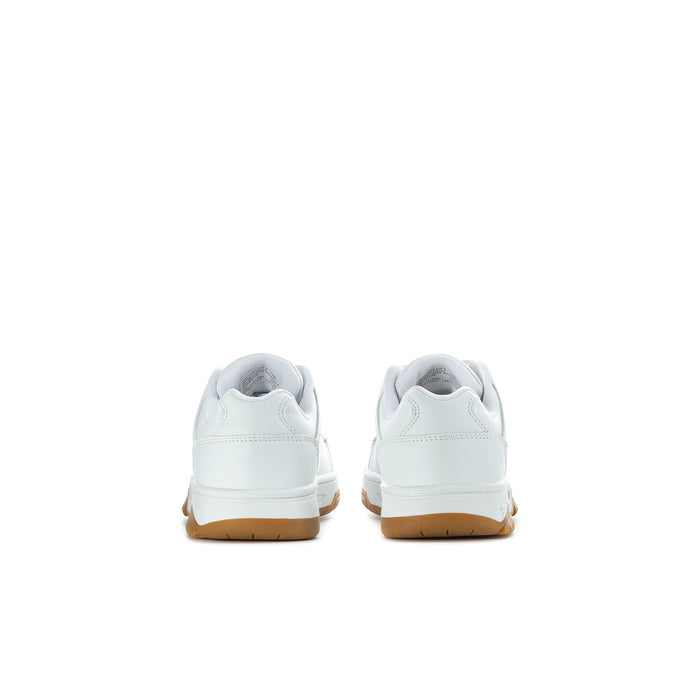 Kids lace-up low-top sneakers heel, white upper with gum outsole.