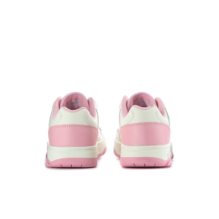 White and pink low-top lace-up sneakers with star logo on sides