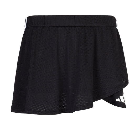 Youth black faux-wrapped skort with elastic waistband and draped side overlay