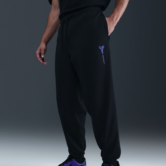 Black track pants with drawstring waist, side logo and relaxed straight leg