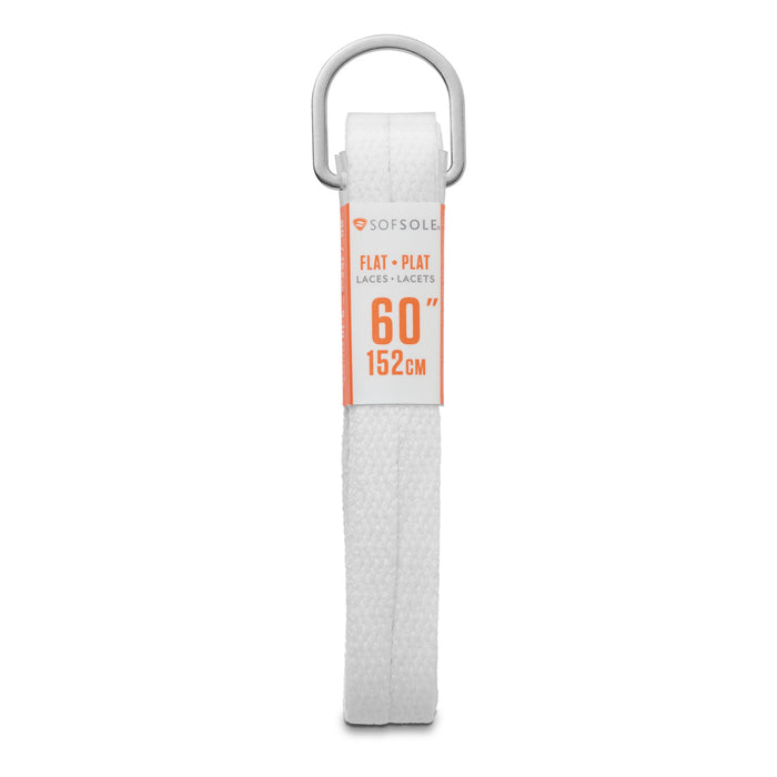 White flat shoelaces with looped eyelets, 60 in (152 cm) length