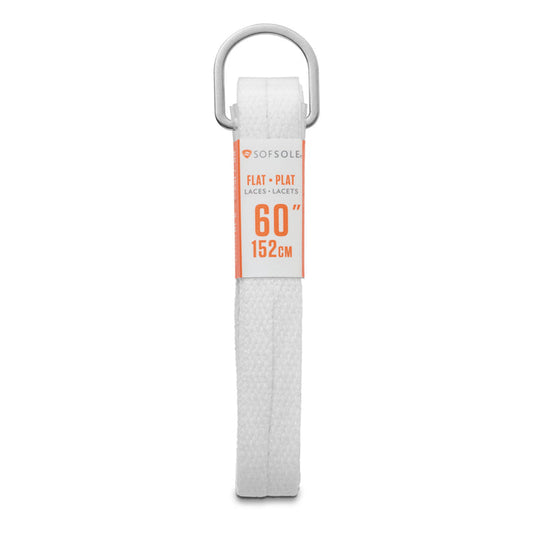White flat shoelaces with looped eyelets, 60 in (152 cm) length