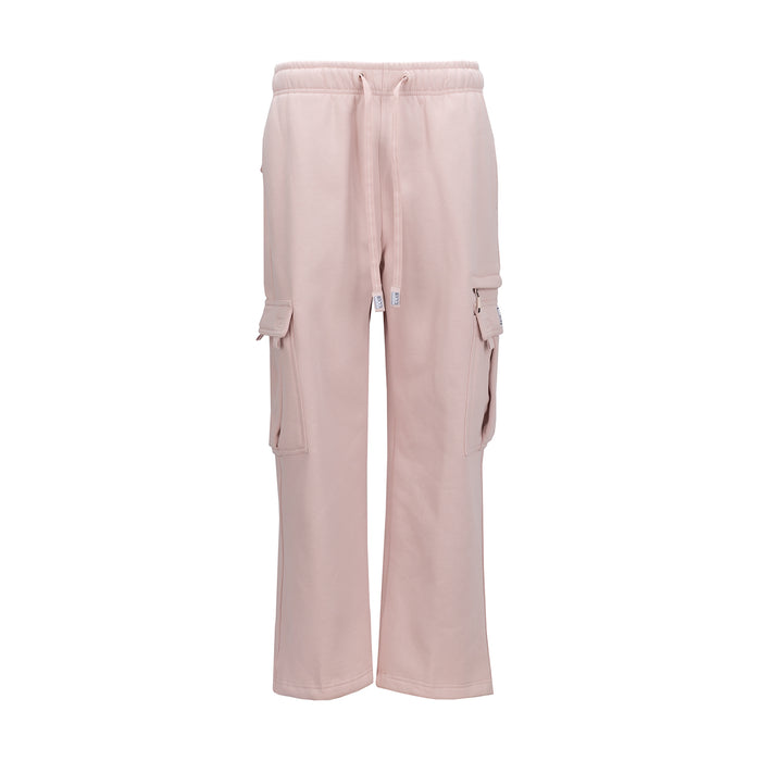 Women's fleece cargo sweatpants, sepia rose, elastic waist with drawstring, front cargo pockets