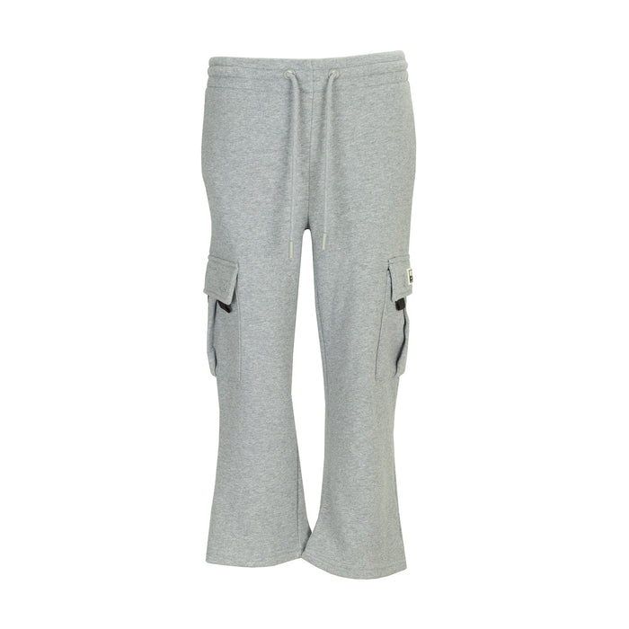 Heather grey youth fleece cargo sweatpants, drawstring waist, cargo pockets