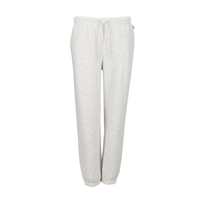 Women's heather ash fleece sweatpants with drawstring waist and ribbed cuffs