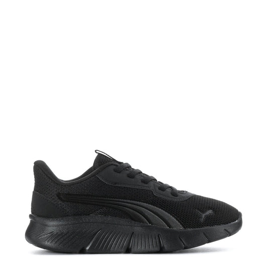 Kids black lace-up mesh sneakers with cushioned rubber sole