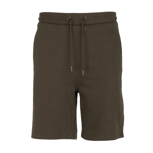 Men's olive French terry shorts with drawstring and side pockets
