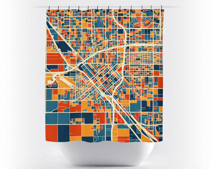 Fresno Map Shower Curtain - usa Shower Curtain - Chroma Series