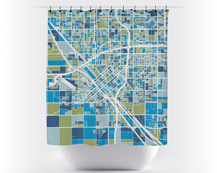 Fresno Map Shower Curtain - usa Shower Curtain - Chroma Series