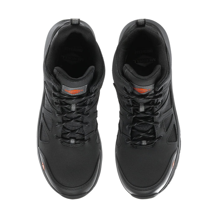 Black mid-height safety boots with carbon toe and lace-up front