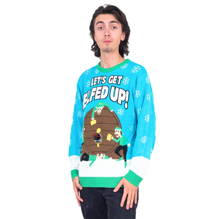 Funny Ugly Christmas Sweater Beverage Dispenser Elfed Up Blitzen's Santa Jingle Juice Knitted Pullover - TVStoreOnline