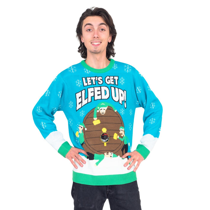 Funny Ugly Christmas Sweater Beverage Dispenser Elfed Up Blitzen's Santa Jingle Juice Knitted Pullover - TVStoreOnline