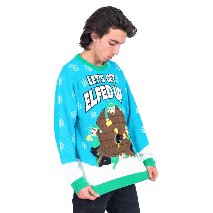 Funny Ugly Christmas Sweater Beverage Dispenser Elfed Up Blitzen's Santa Jingle Juice Knitted Pullover - TVStoreOnline