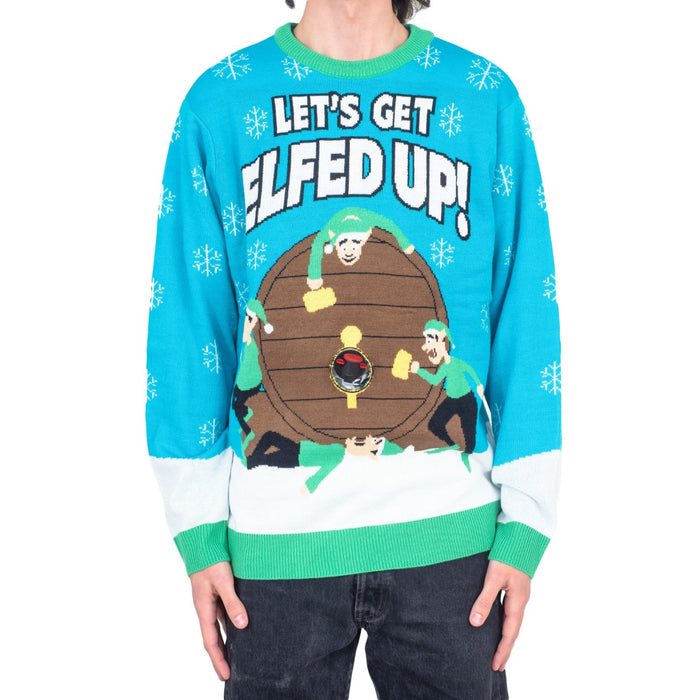 Funny Ugly Christmas Sweater Beverage Dispenser Elfed Up Blitzen's Santa Jingle Juice Knitted Pullover - TVStoreOnline