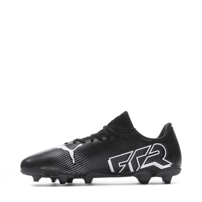 Youth black soccer cleat with FXR graphic, white accents, and molded studs