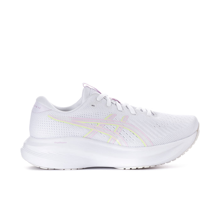 Women's white mesh running shoe with pastel lilac accents and cushioned outsole