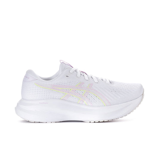 Women's white mesh running shoe with pastel lilac accents and cushioned outsole