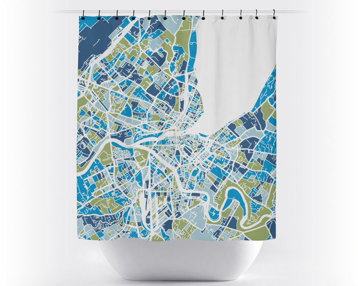 Geneva Map Shower Curtain - switzerland Shower Curtain - Chroma Series