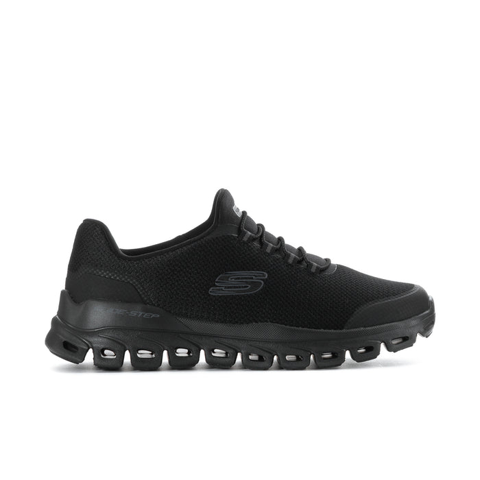 Men's black wide lace-up knit sneakers with chunky perforated rubber sole