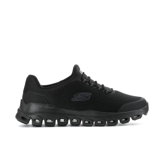 Men's black wide lace-up knit sneakers with chunky perforated rubber sole
