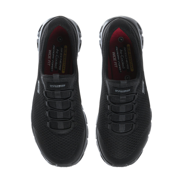 Women's black slip-resistant wide sneakers, lace-up with padded tongue