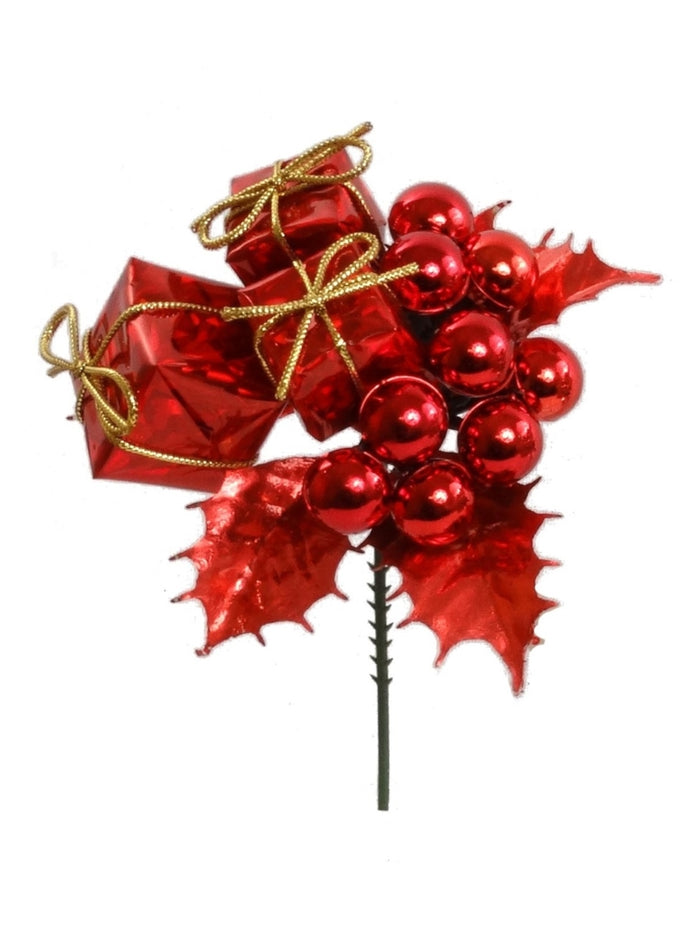 Glitter Holly Pick with Gift Boxes & Balls