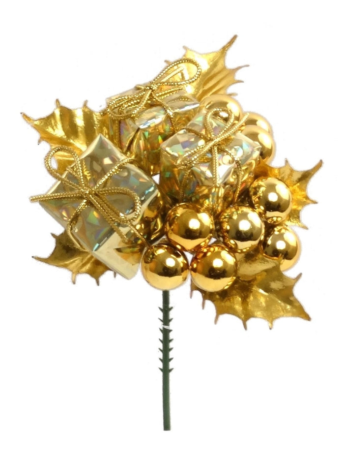 Glitter Holly Pick with Gift Boxes & Balls