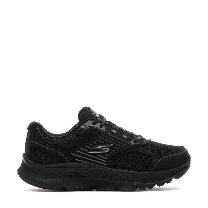 Black women's running shoe with lace-up design and textured mesh upper