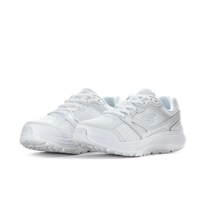 White women's wide running sneakers, side view with textured upper and laces