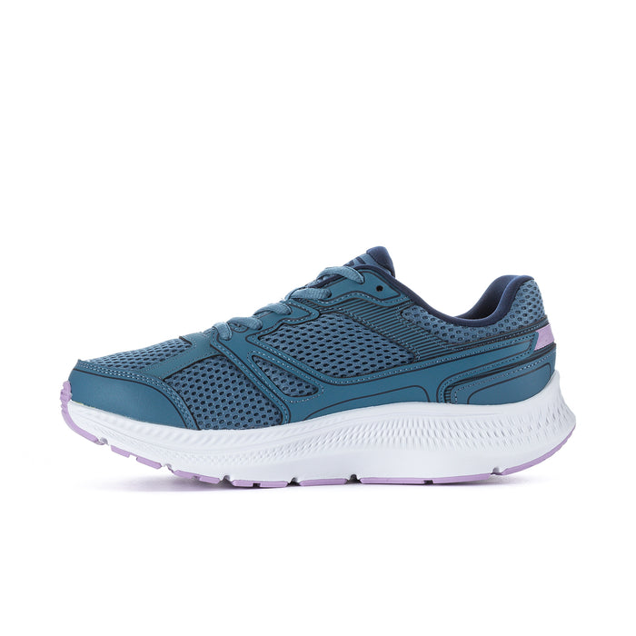Women’s teal blue wide running sneaker with breathable mesh and white midsole