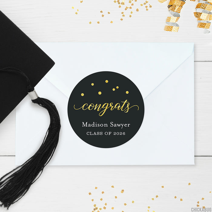 Gold Confetti "Congrats" Graduation Stickers