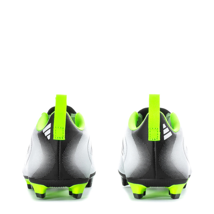 Kids soccer cleats heel view, black heel panel with neon green accents