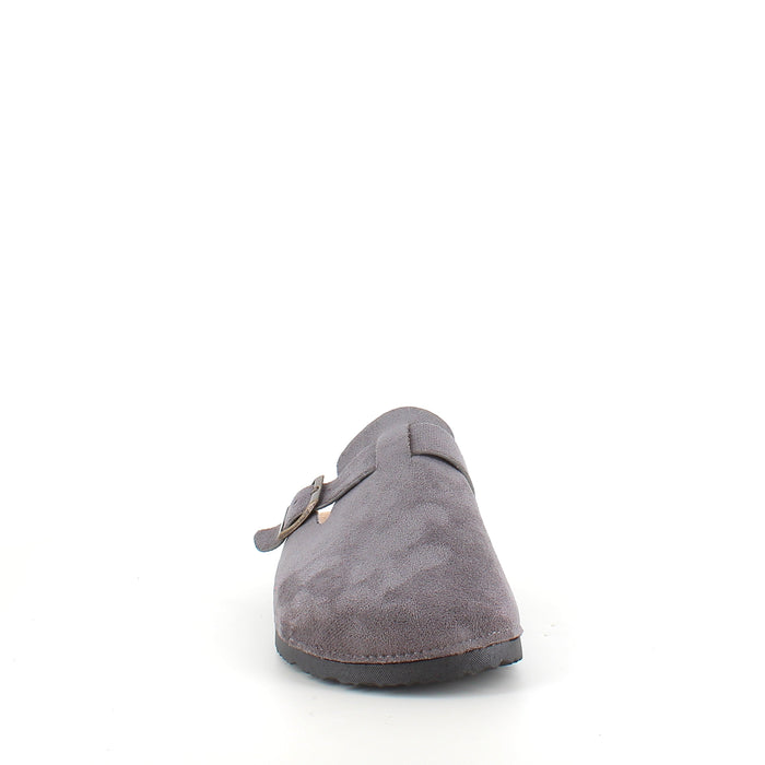 Grå slip-on sandal i textil – enkel och stilren modell