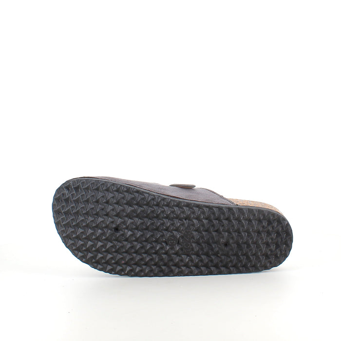 Grå slip-on sandal i textil – enkel och stilren modell