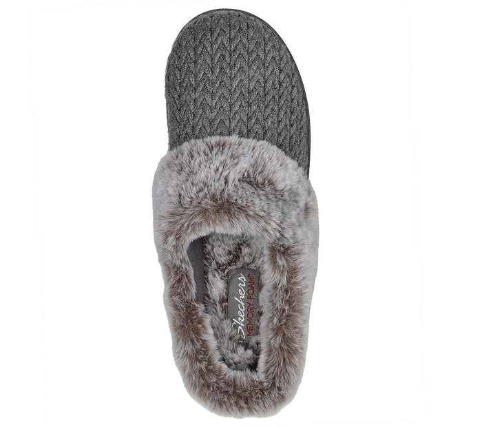 Grå tofflor med konstpäls från Skechers