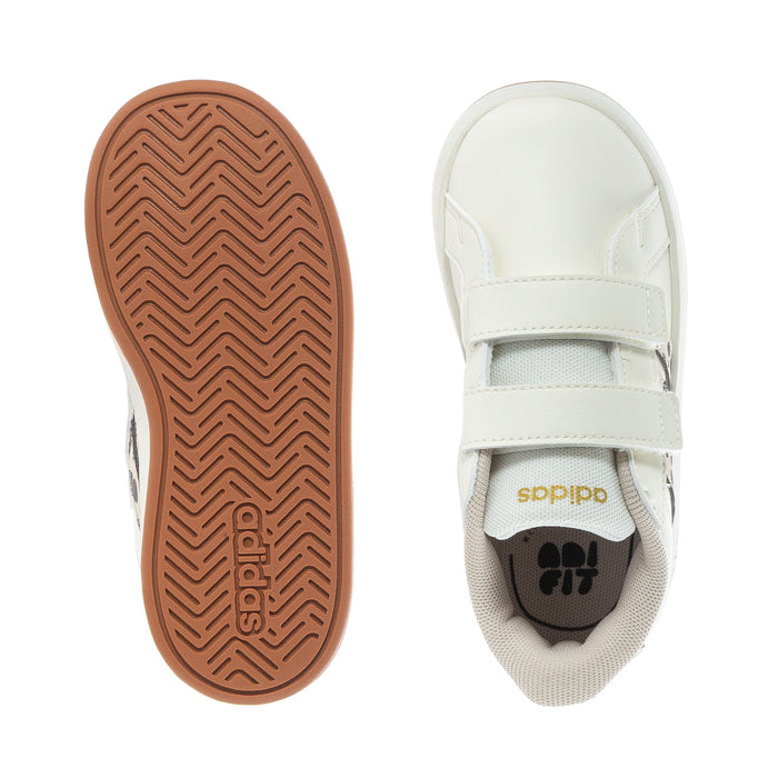Toddler adidas sneakers: gum outsole and white hook-and-loop strap