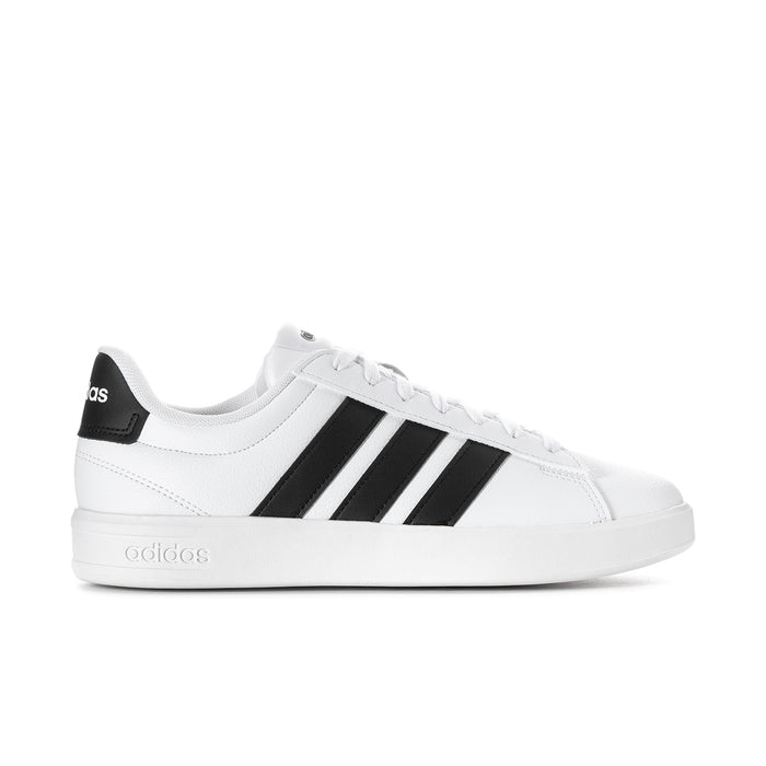 Women's adidas Grand Court 3.0 sneakers, white with black 3-Stripes and lace-up front.
