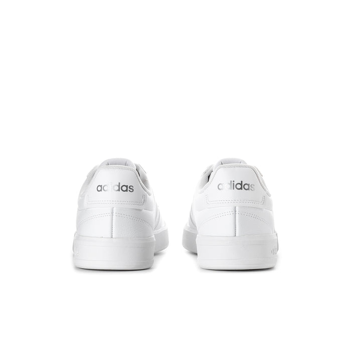 White adidas Grand Court 3.0 women's sneakers, rear heel view with branding
