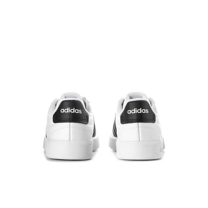 Women's adidas Grand Court 3.0 sneakers, rear view with white leather and black heel tabs.