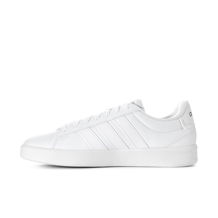 White adidas Grand Court 3.0 women's low-top sneakers, side profile with laces