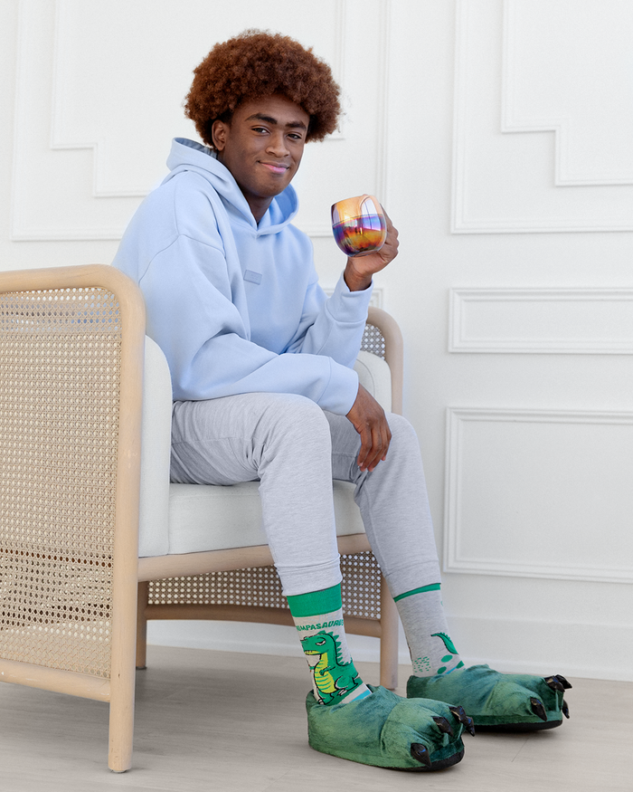 Men's Crew Grumpy Dinosaur Socks - Uptown Sox