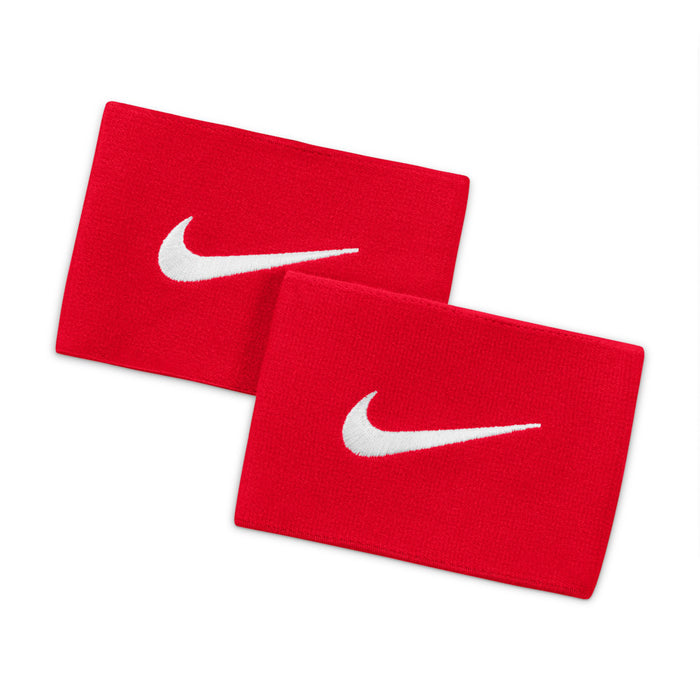 Red guard stay pads with white swoosh logo