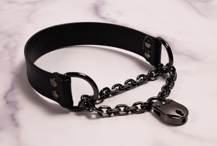 Gunmetal & Black Leather Locking Martingale Collar _ LIMITED _