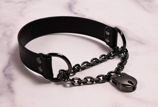 Gunmetal & Black Leather Locking Martingale Collar _ LIMITED _